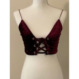 Tobi Red Wine Velvet sexy tie up top XS